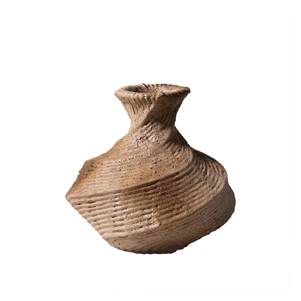 Beige ceramic twisted vase