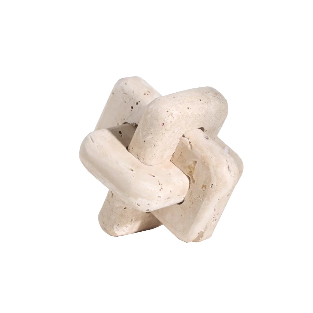 Beige travertine loop sculpture - small