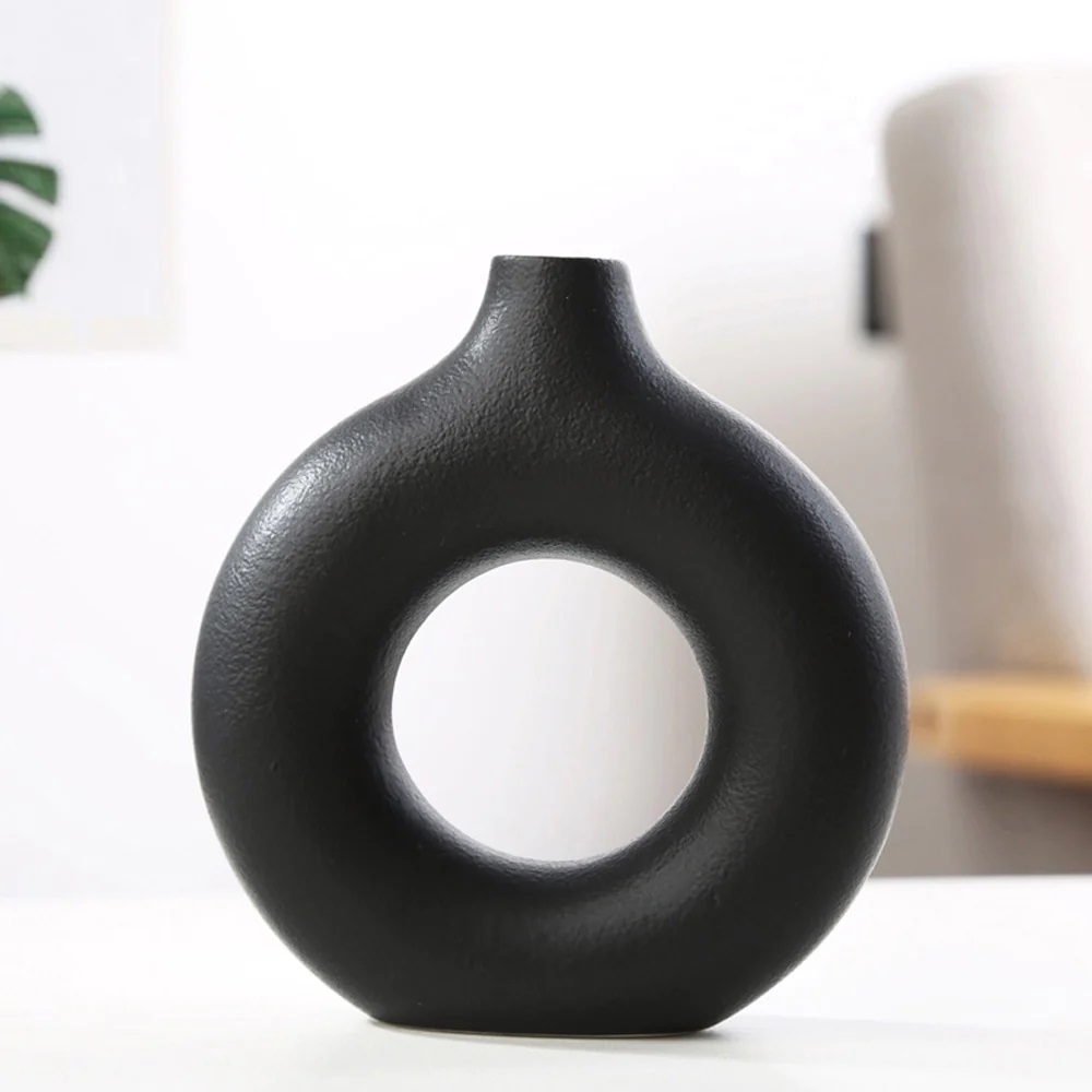 Black ceramic round vase - small