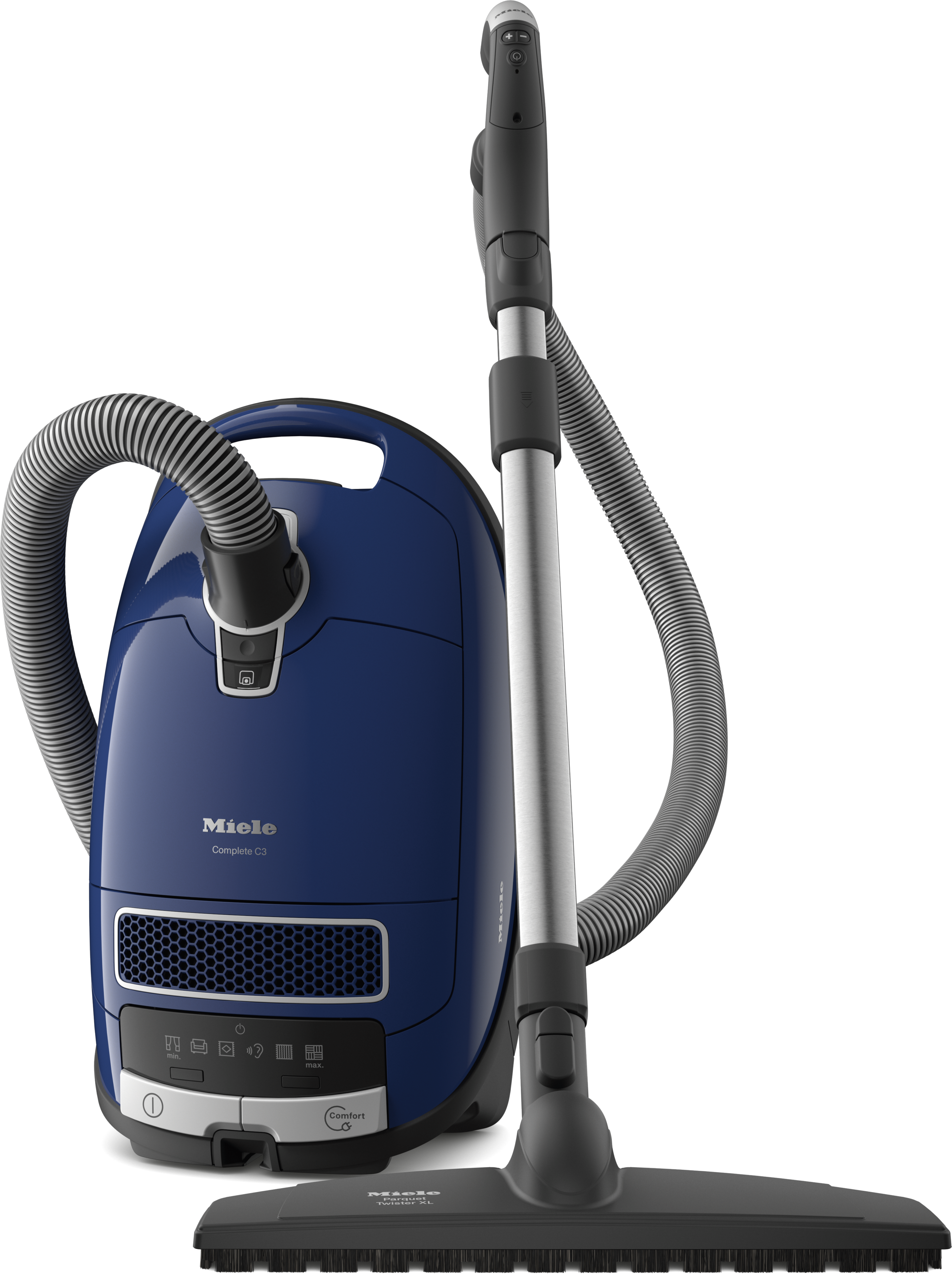Complete C3 Comfort XLCylinder vacuum cleaner with comprehensive accessories for nearly every cleaning challenge.