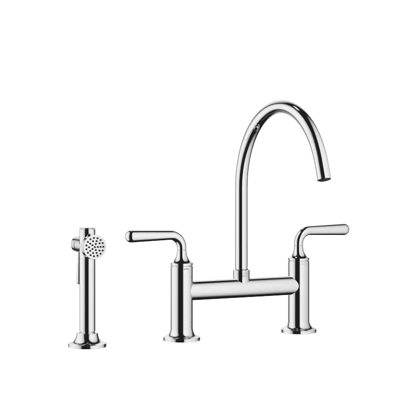 VAIA Two-hole bridge mixer modern with angled rinsing spray set