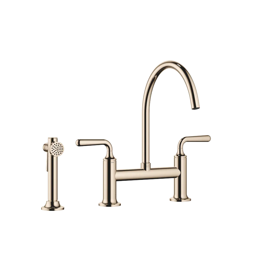 VAIA Two-hole bridge mixer modern with angled rinsing spray set