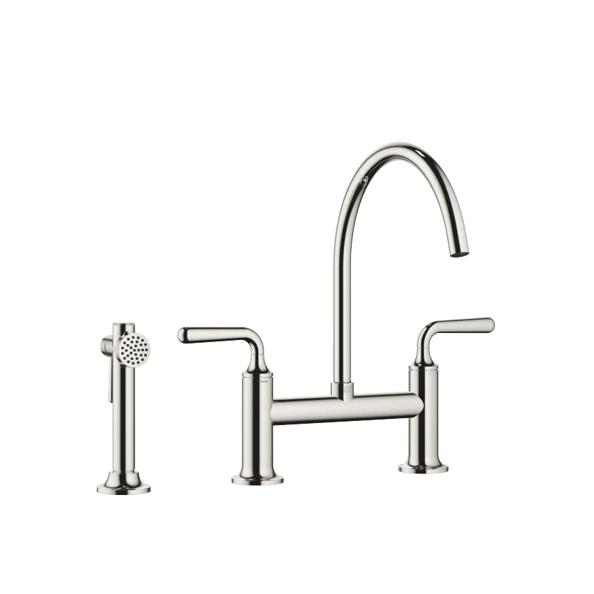 VAIA Two-hole bridge mixer modern with angled rinsing spray set