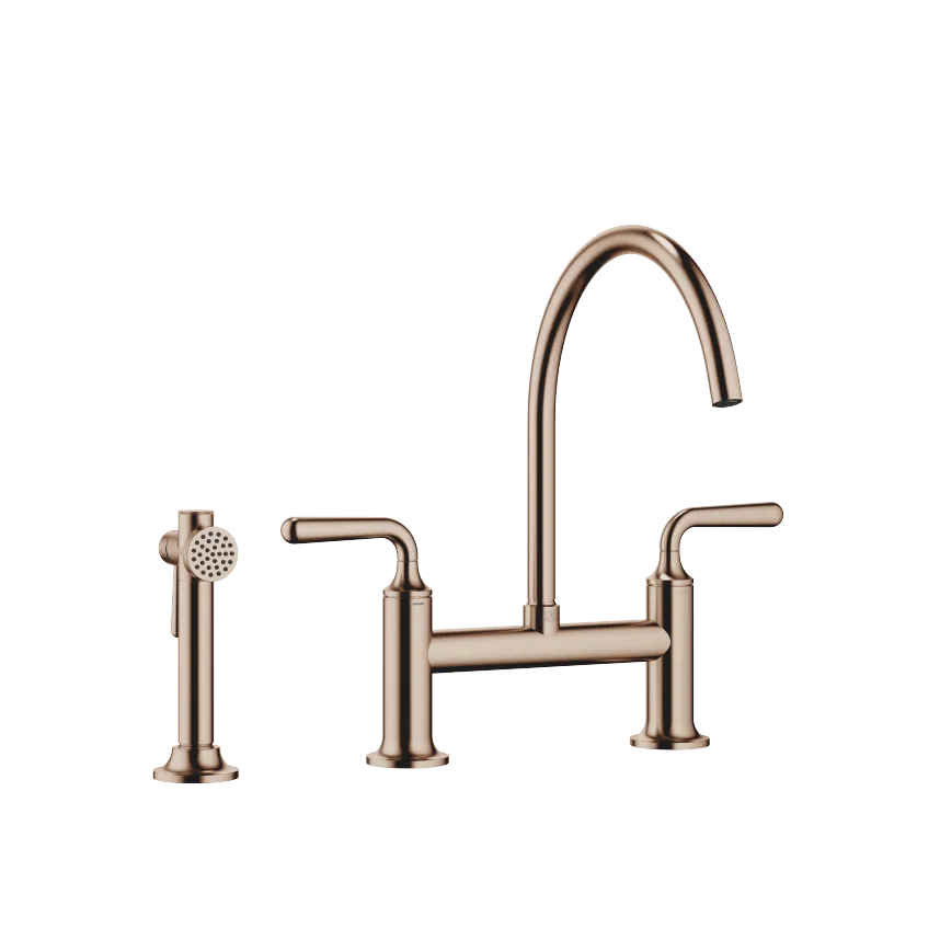 VAIA Two-hole bridge mixer modern with angled rinsing spray set