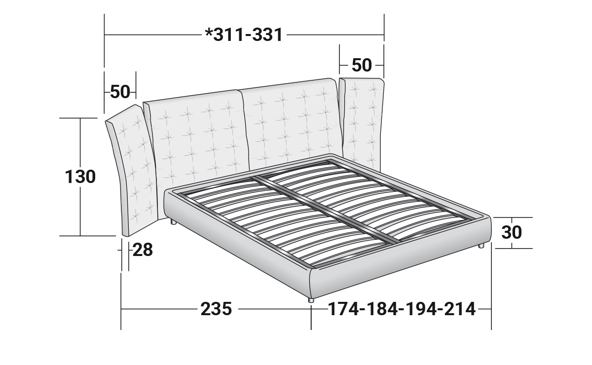 Angle With side panels quilted headboard