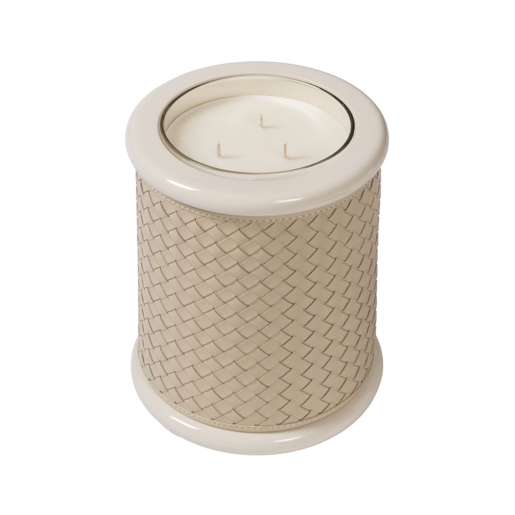 Maia Handwoven Leather & Lacquer Candle Holder High Large